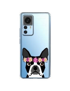 Coque Xiaomi 12T/12T Pro Boston Terrier Fleurs Chien Transparente - Pet Friendly