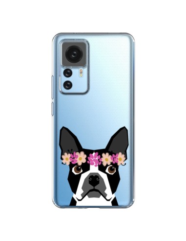 Cover Xiaomi 12T/12T Pro Boston Terrier Fiori Cane Trasparente - Pet Friendly