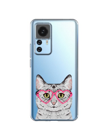 Cover Xiaomi 12T/12T Pro Gatto Grigio Occhiali Cuori Trasparente - Pet Friendly