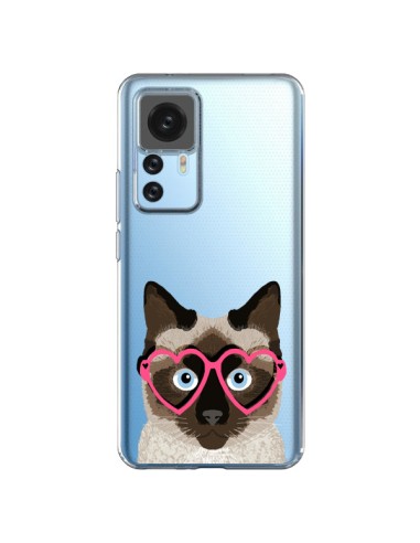 Cover Xiaomi 12T/12T Pro Gatto Marrone Occhiali Cuori Trasparente - Pet Friendly
