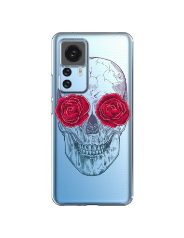 Xiaomi 12T/12T Pro Case Skull Pink Flowers Clear - Rachel Caldwell