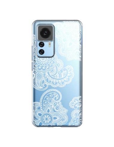 Cover Xiaomi 12T/12T Pro Lacey Paisley Mandala Bianco Fiori Trasparente - Sylvia Cook