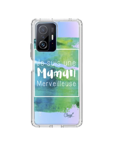 Coque Xiaomi 11T / 11T Pro Je suis une Maman Merveilleuse Bleu Vert Transparente - Chapo