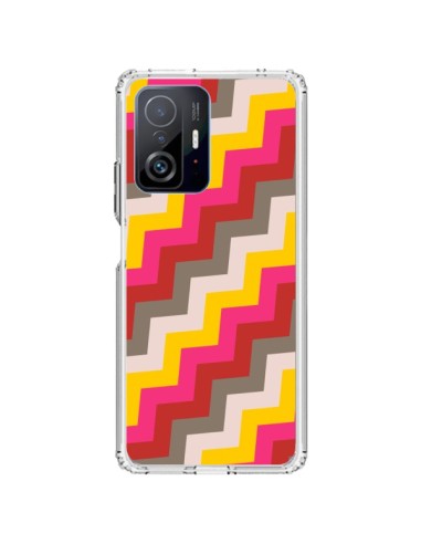 Coque Xiaomi 11T / 11T Pro Lignes Triangle Azteque Rose Rouge - Eleaxart