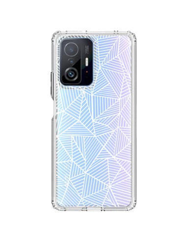 Coque Xiaomi 11T / 11T Pro Lignes Grilles Triangles Full Grid Abstract Blanc Transparente - Project M