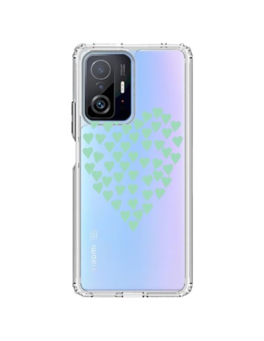 Coque Xiaomi 11T / 11T Pro Coeurs Heart Love Mint Bleu Vert Transparente - Project M