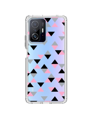 Coque Xiaomi 11T / 11T Pro Triangles Pink Rose Noir Transparente - Project M