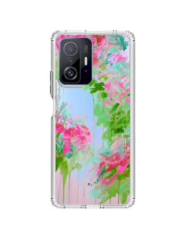 Cover Xiaomi 11T / 11T Pro Fiori Rosa Verde Trasparente - Ebi Emporium