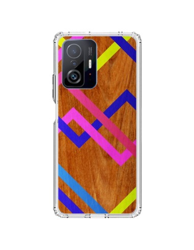 Coque Xiaomi 11T / 11T Pro Pink Yellow Wooden Bois Azteque Aztec Tribal - Jenny Mhairi