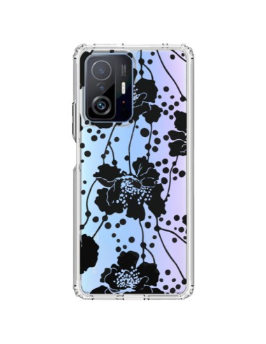 Coque Xiaomi 11T / 11T Pro Fleurs Noirs Flower Transparente - Dricia Do