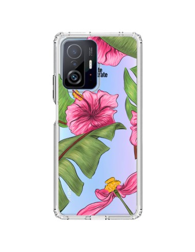 Coque Xiaomi 11T / 11T Pro Tropical Leaves Fleurs Feuilles Transparente - kateillustrate