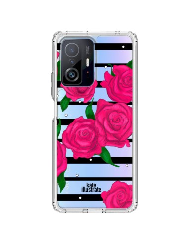 Cover Xiaomi 11T / 11T Pro Rosa Fiori Trasparente - kateillustrate