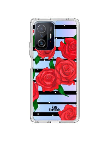 Xiaomi 11T / 11T Pro Case Red Flowers Clear - kateillustrate