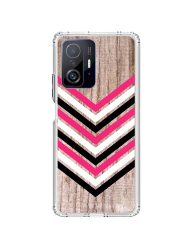 Coque Xiaomi 11T / 11T Pro Tribal Aztèque Bois Wood Flèche Rose Blanc Noir - Laetitia