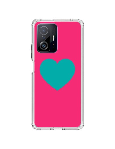 Xiaomi 11T / 11T Pro Case Heart Blue Sfondo Pink - Laetitia