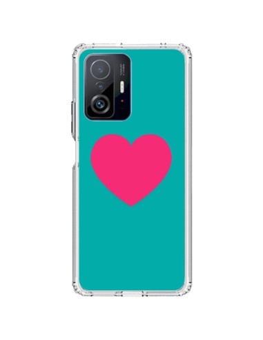 Coque Xiaomi 11T / 11T Pro Coeur Rose Fond Bleu  - Laetitia