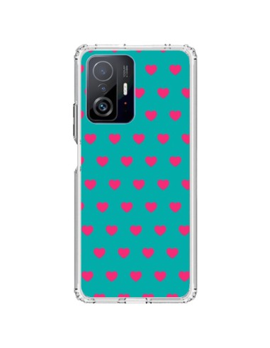 Coque Xiaomi 11T / 11T Pro Coeurs Roses Fond Bleu - Laetitia