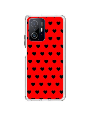 Coque Xiaomi 11T / 11T Pro Coeurs Noirs Fond Rouge - Laetitia