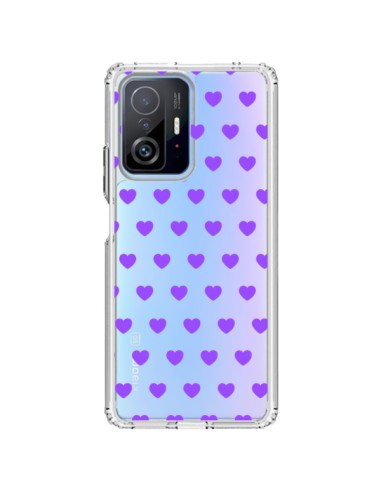 Coque Xiaomi 11T / 11T Pro Coeur Heart Love Amour Violet Transparente - Laetitia