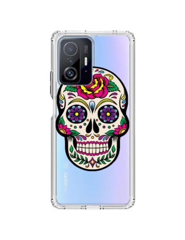 Coque Xiaomi 11T / 11T Pro Tête de Mort Mexicaine Fleurs Transparente - Laetitia