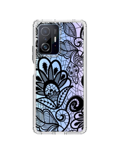Coque Xiaomi 11T / 11T Pro Lace Fleur Flower Noir Transparente - Petit Griffin