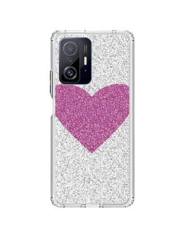 Coque Xiaomi 11T / 11T Pro Coeur Rose Argent Love - Mary Nesrala