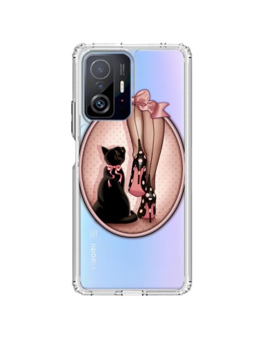 Coque Xiaomi 11T / 11T Pro Lady Chat Noeud Papillon Pois Chaussures Transparente - Maryline Cazenave