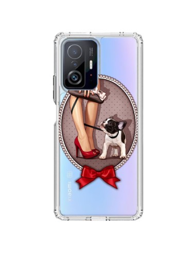 Coque Xiaomi 11T / 11T Pro Lady Jambes Chien Bulldog Dog Pois Noeud Papillon Transparente - Maryline Cazenave