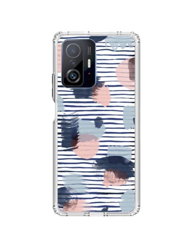 Coque Xiaomi 11T / 11T Pro Watercolor Stains Stripes Navy - Ninola Design