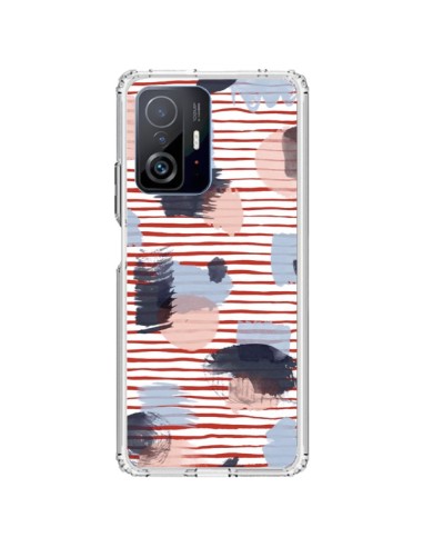 Coque Xiaomi 11T / 11T Pro Watercolor Stains Stripes Red - Ninola Design