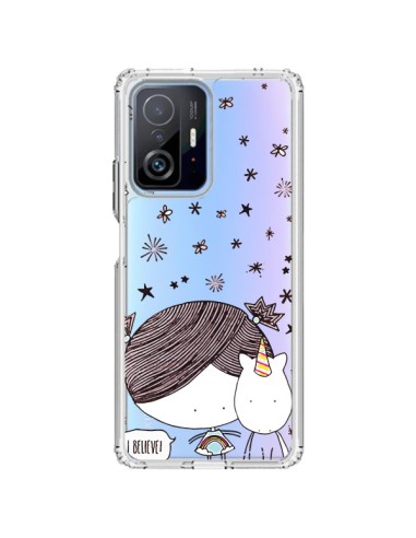 Cover Xiaomi 11T / 11T Pro Bambina e Unicorno I Believe Trasparente - Nico