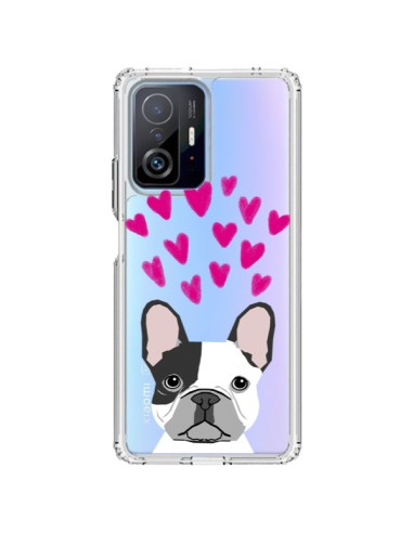 Coque Xiaomi 11T / 11T Pro Bulldog Français Coeurs Chien Transparente - Pet Friendly