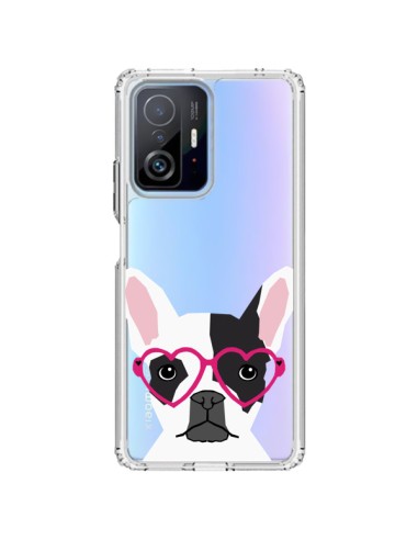 Coque Xiaomi 11T / 11T Pro Bulldog Français Lunettes Coeurs Chien Transparente - Pet Friendly