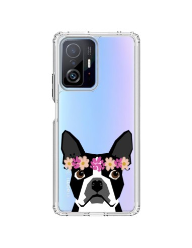 Coque Xiaomi 11T / 11T Pro Boston Terrier Fleurs Chien Transparente - Pet Friendly