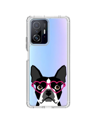 Coque Xiaomi 11T / 11T Pro Boston Terrier Lunettes Coeurs Chien Transparente - Pet Friendly