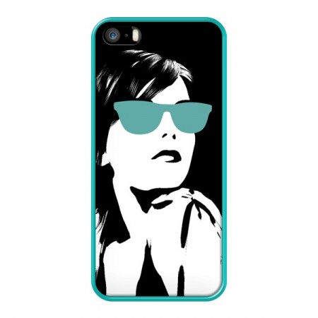 Coque Fille Lunettes Bleues pour iPhone 5 et 5S - Jonathan Perez Coque Fille Lunettes Bleues pour iPhone 5 et 5S - Jonathan Perez