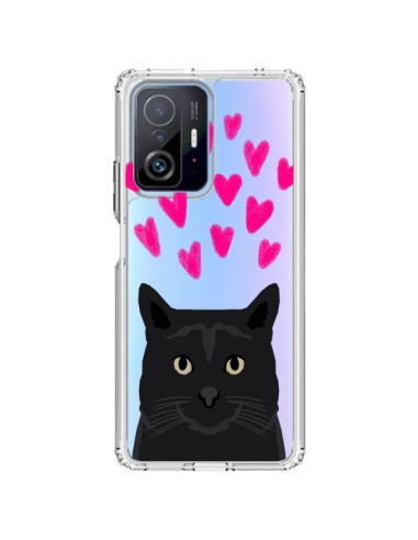 Coque Xiaomi 11T / 11T Pro Chat Noir Coeurs Transparente - Pet Friendly