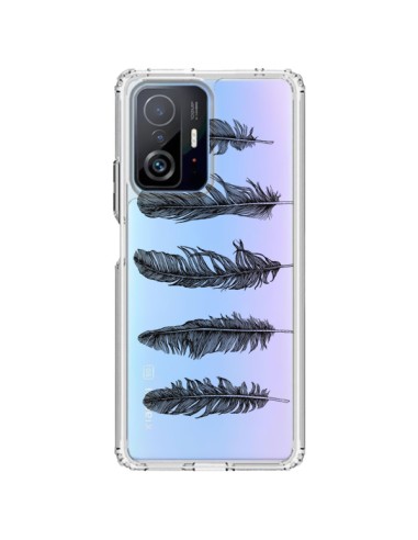 Coque Xiaomi 11T / 11T Pro Plume Feather Noir Transparente - Rachel Caldwell