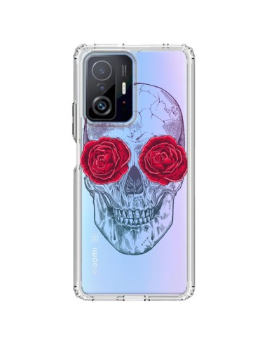 Xiaomi 11T / 11T Pro Case Skull Pink Flowers Clear - Rachel Caldwell