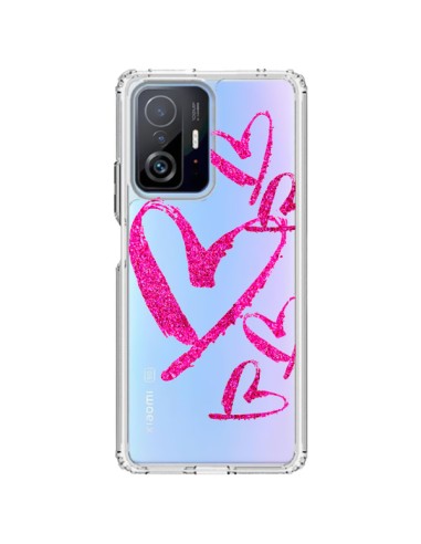 Coque Xiaomi 11T / 11T Pro Pink Heart Coeur Rose Transparente - Sylvia Cook
