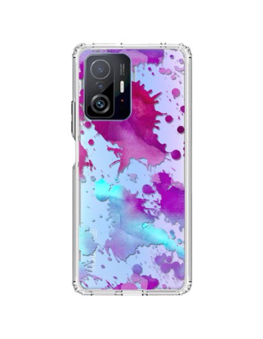 Coque Xiaomi 11T / 11T Pro Watercolor Splash Taches Bleu Violet Transparente - Sylvia Cook