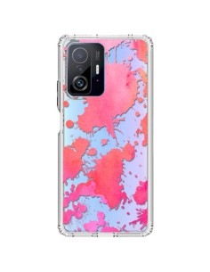 Coque Xiaomi 11T / 11T Pro Watercolor Splash Taches Rose Orange Transparente - Sylvia Cook