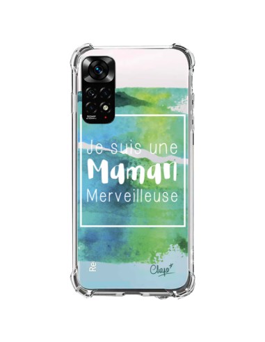 Coque Xiaomi Redmi Note 11 / 11S Je suis une Maman Merveilleuse Bleu Vert Transparente - Chapo