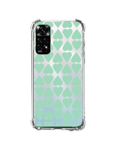 Coque Xiaomi Redmi Note 11 / 11S Coeurs Heart Mint Bleu Vert Transparente - Project M