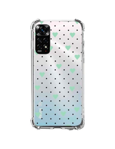 Coque Xiaomi Redmi Note 11 / 11S Point Coeur Mint Bleu Vert Pin Point Heart Transparente - Project M