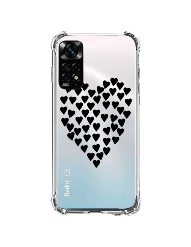 Coque Xiaomi Redmi Note 11 / 11S Coeurs Heart Love Noir Transparente - Project M