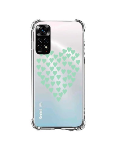 Coque Xiaomi Redmi Note 11 / 11S Coeurs Heart Love Mint Bleu Vert Transparente - Project M