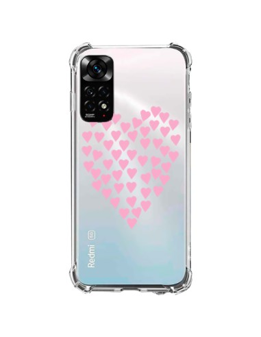 Coque Xiaomi Redmi Note 11 / 11S Coeurs Heart Love Rose Pink Transparente - Project M