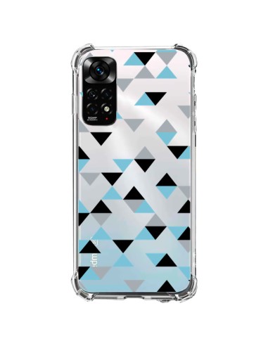 Coque Xiaomi Redmi Note 11 / 11S Triangles Ice Blue Bleu Noir Transparente - Project M