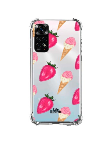 Coque Xiaomi Redmi Note 11 / 11S Strawberry Ice Cream Fraise Glace Transparente - kateillustrate